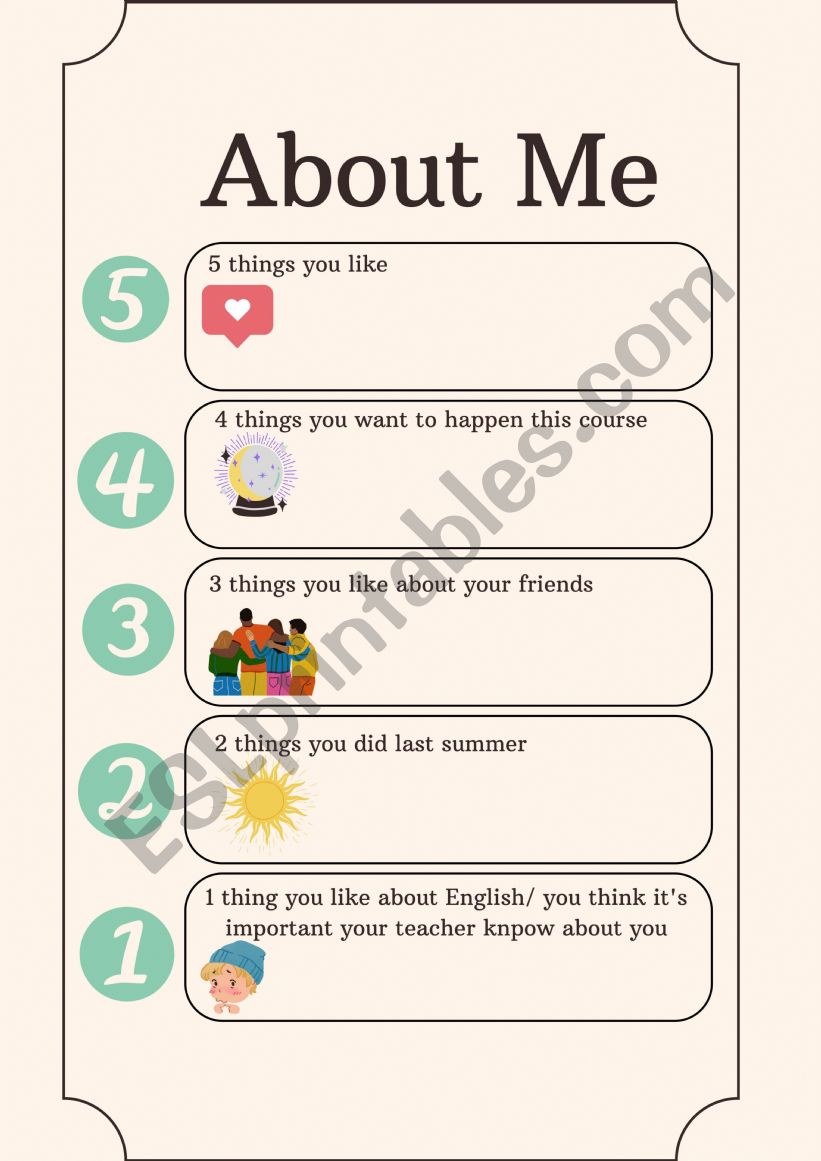 About Me worksheet