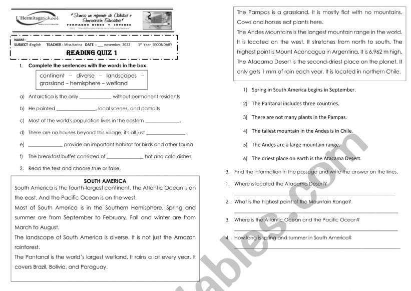READING PRACTICE worksheet