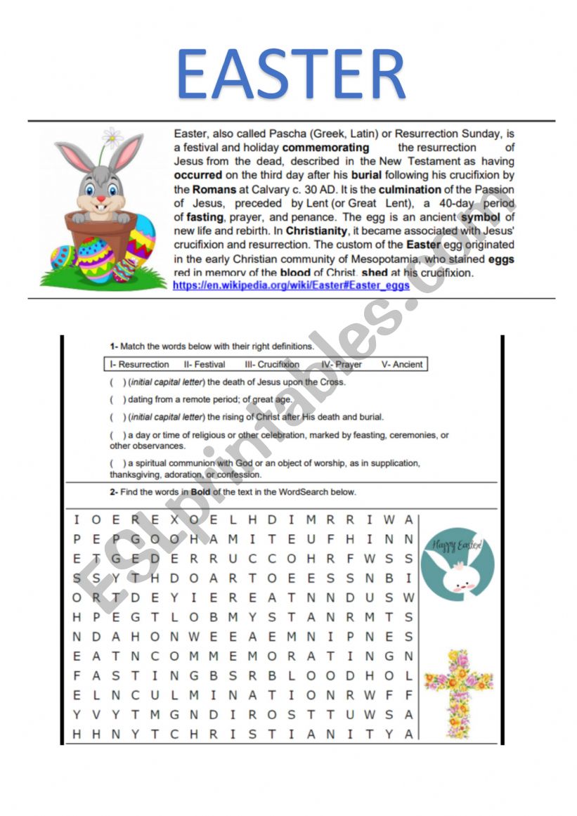 EASTER worksheet