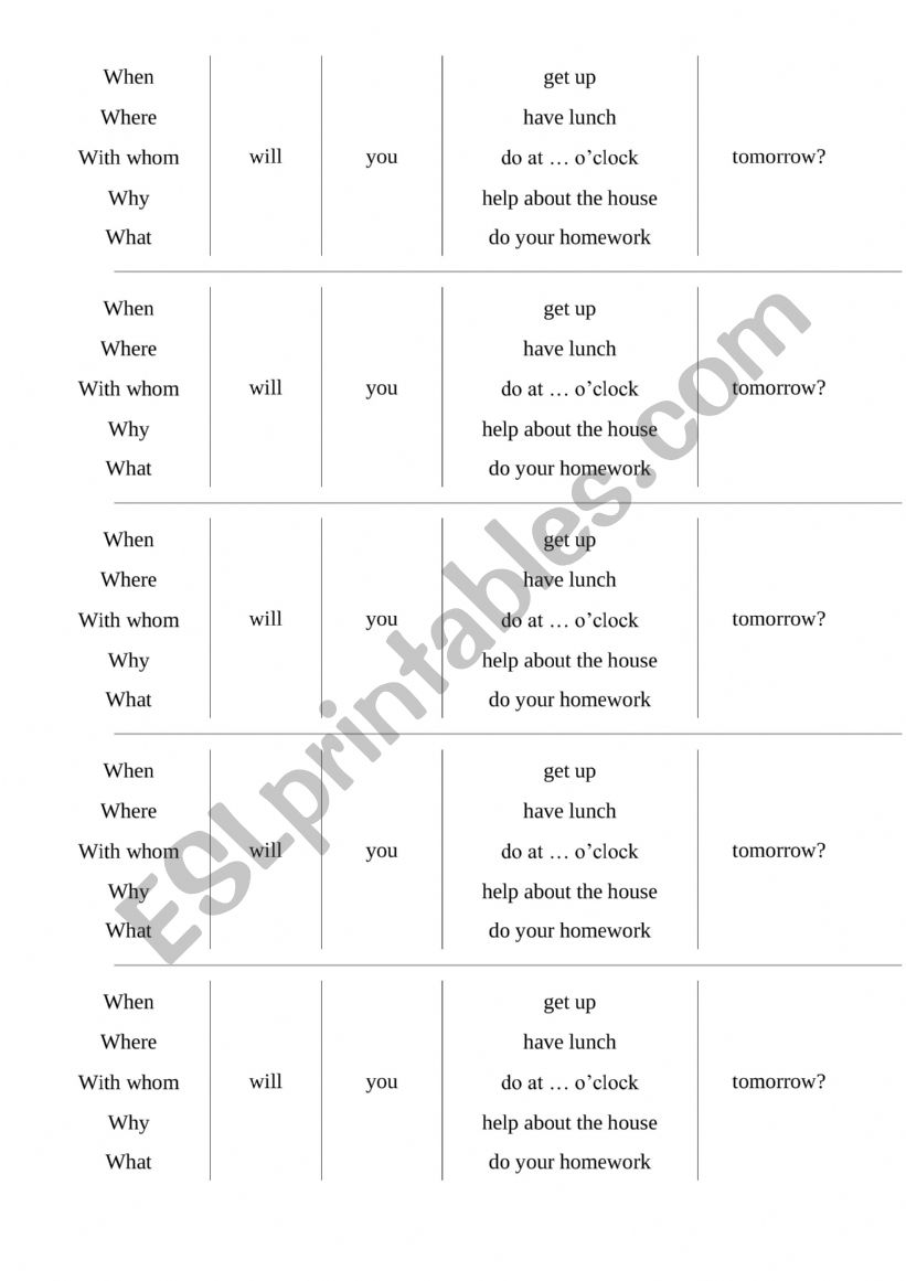 Future Simple questions worksheet