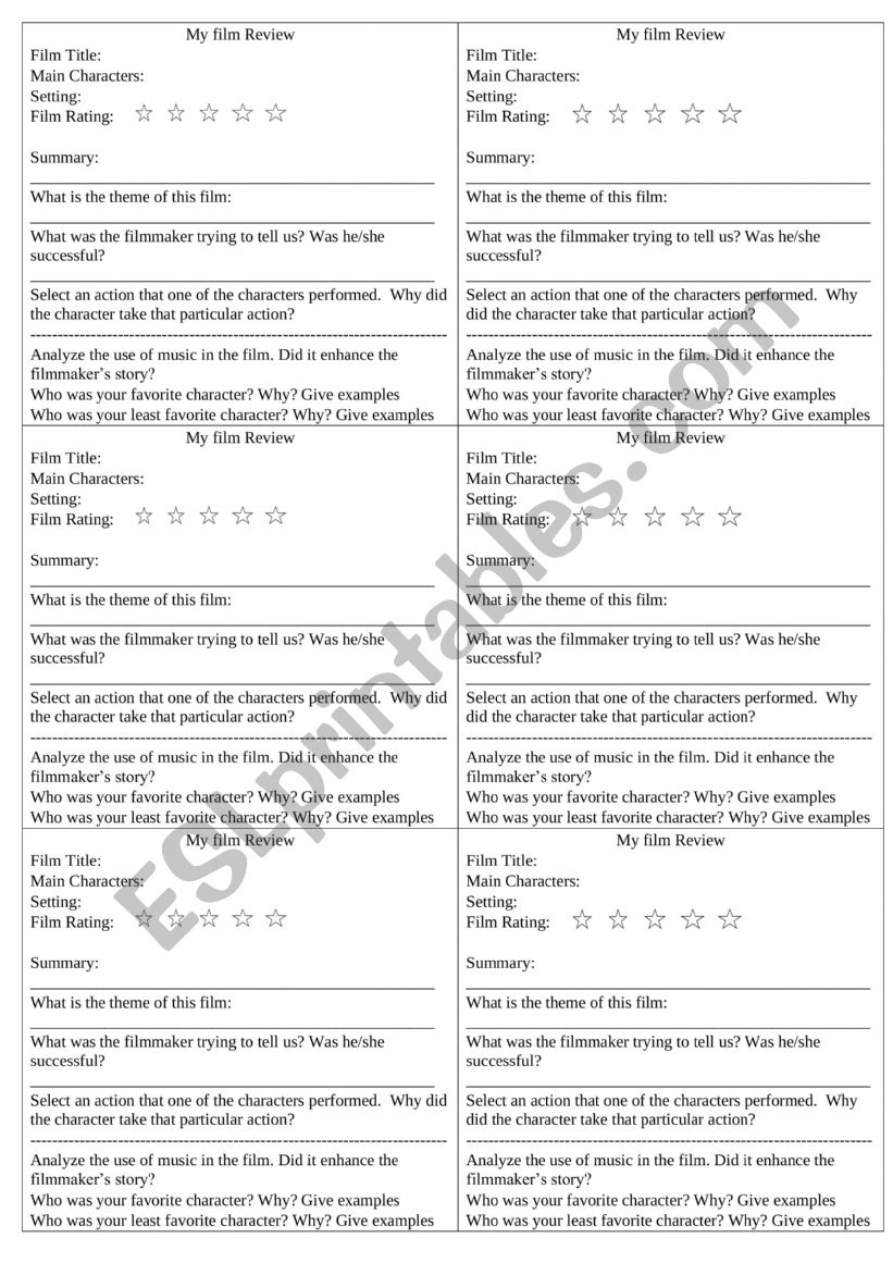 Film review template  worksheet