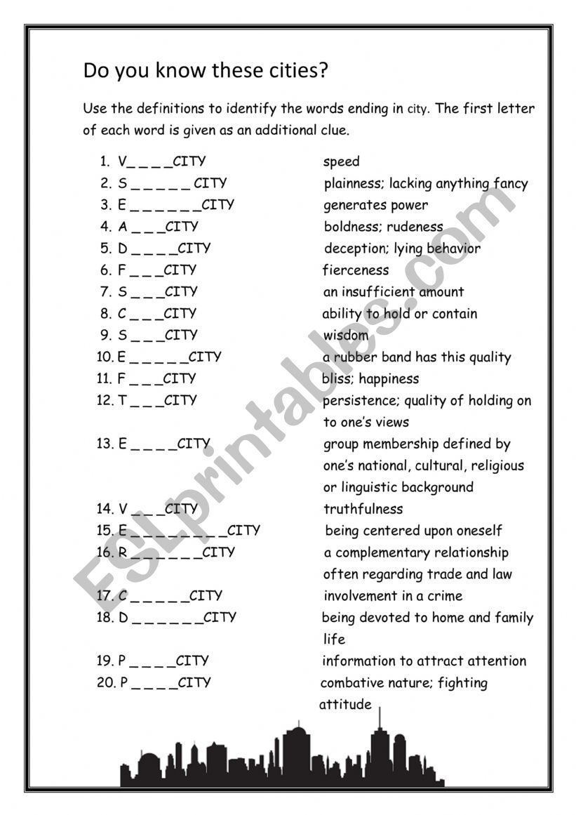 Do you know these cities? worksheet