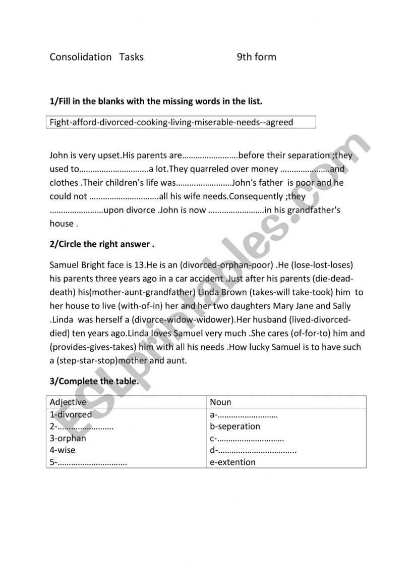 consolidation tasks worksheet