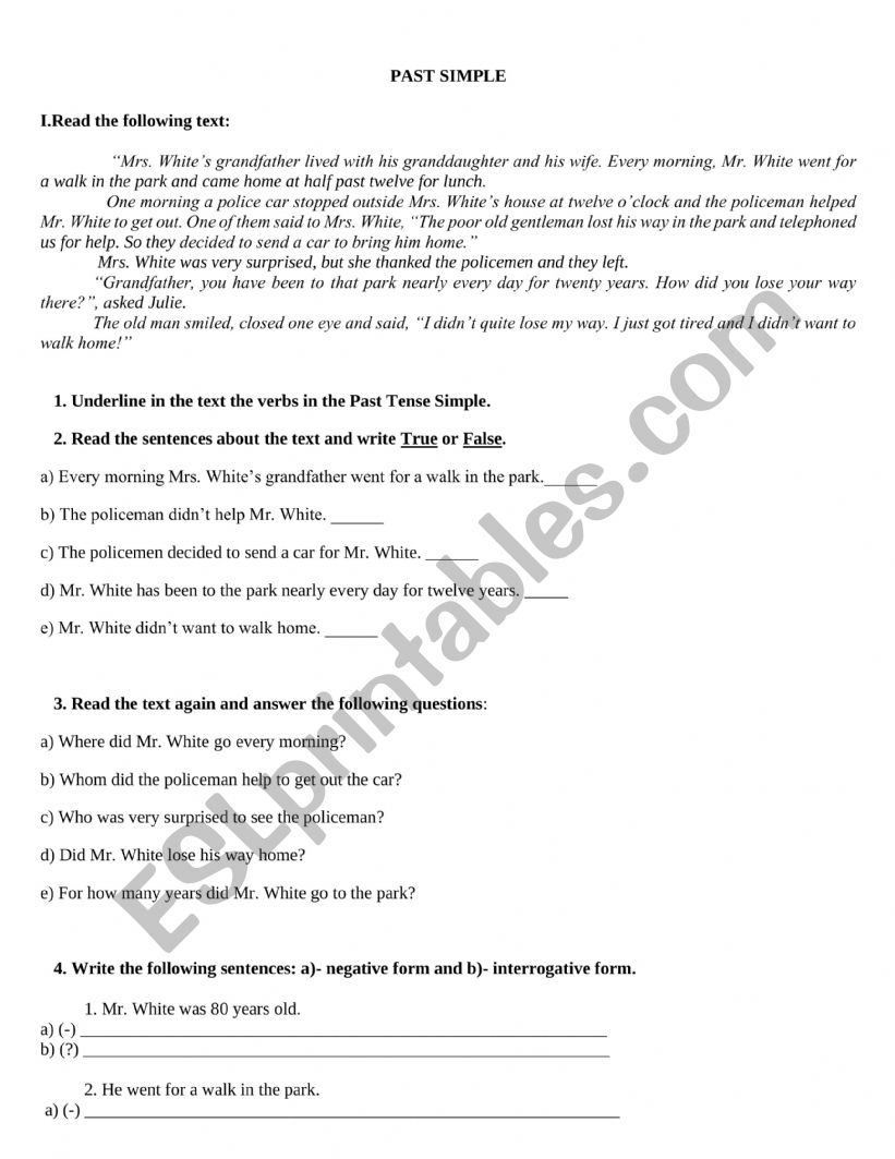 Past Tense Simple worksheet