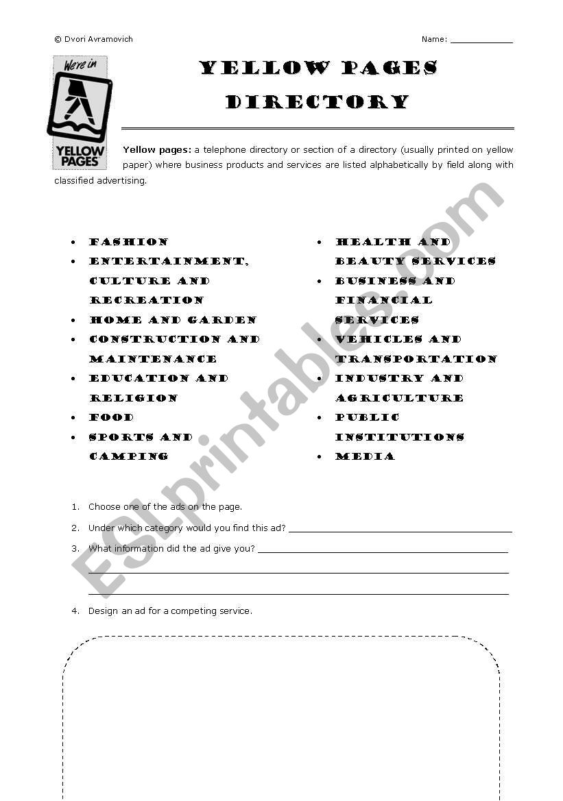 Yellow Pages worksheet