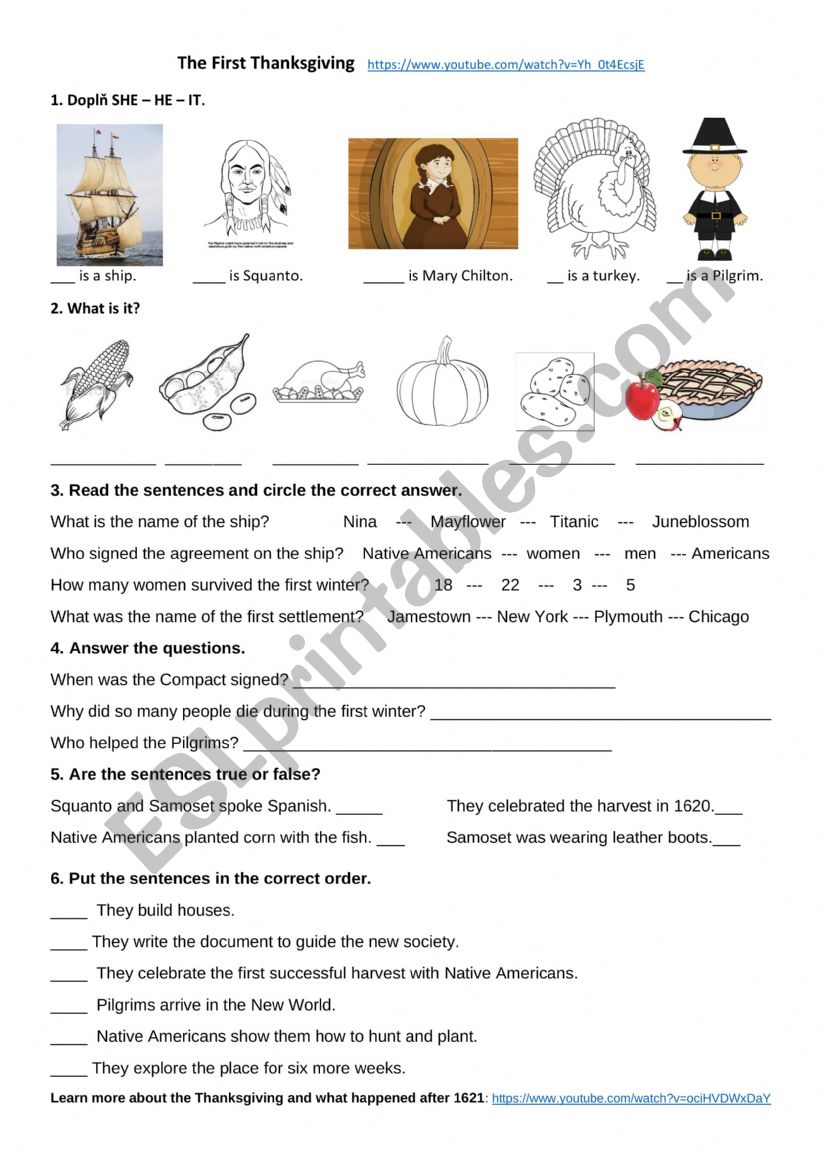 The first Thanksgiving worksheet