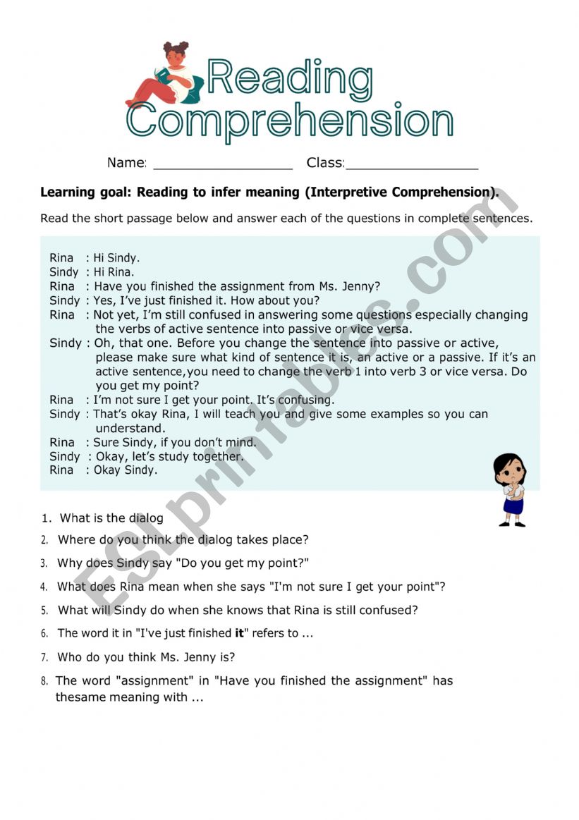 Checking Understanding  worksheet