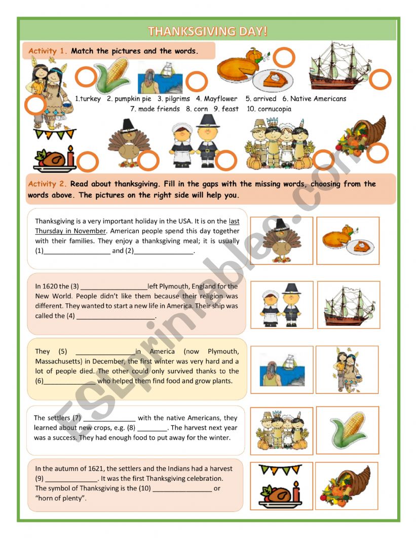 THANKSGIVING DAY  worksheet