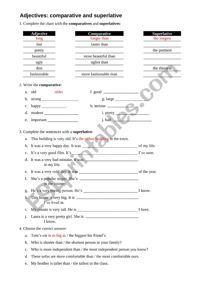 Comparative Superlative worksheet