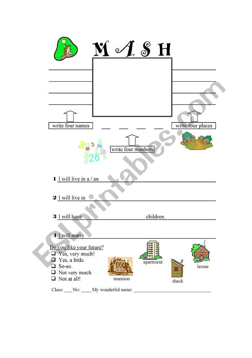 Future Tense MASH worksheet