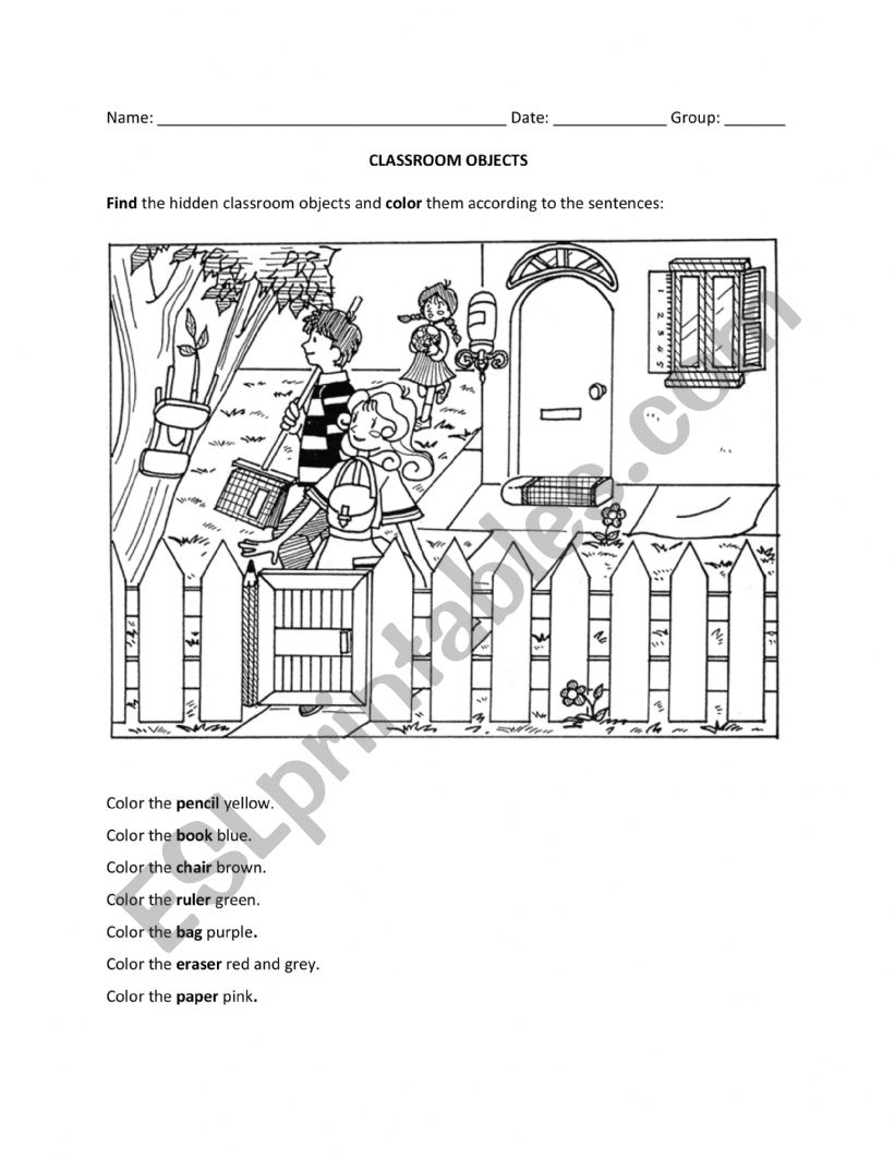 Find and color objects worksheet