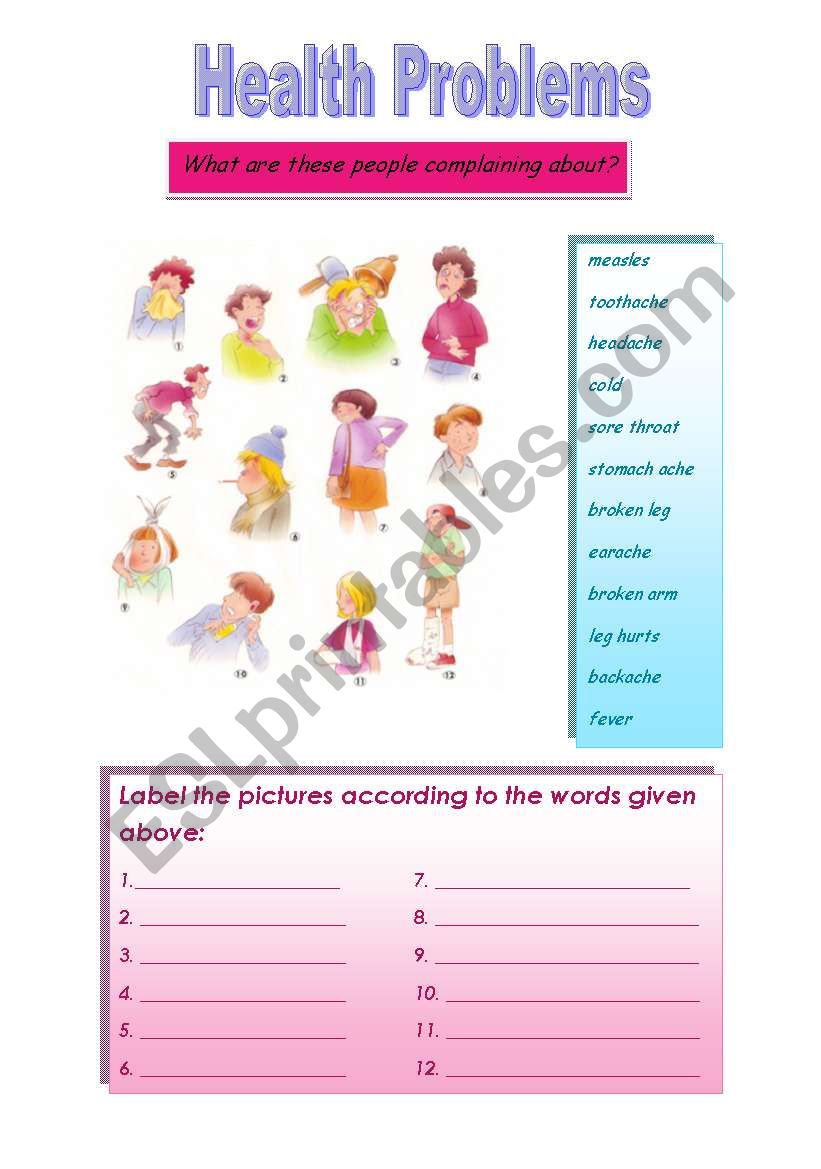 Health Problems worksheet