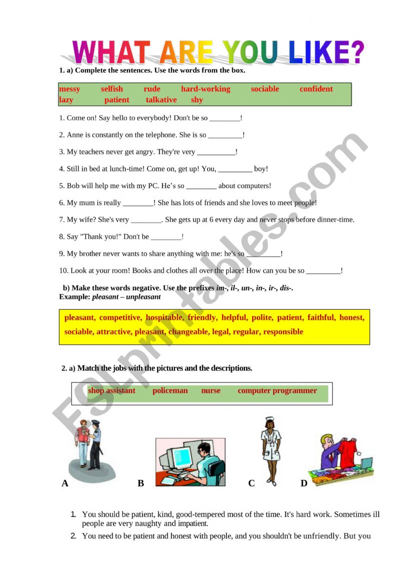 What are you like? worksheet