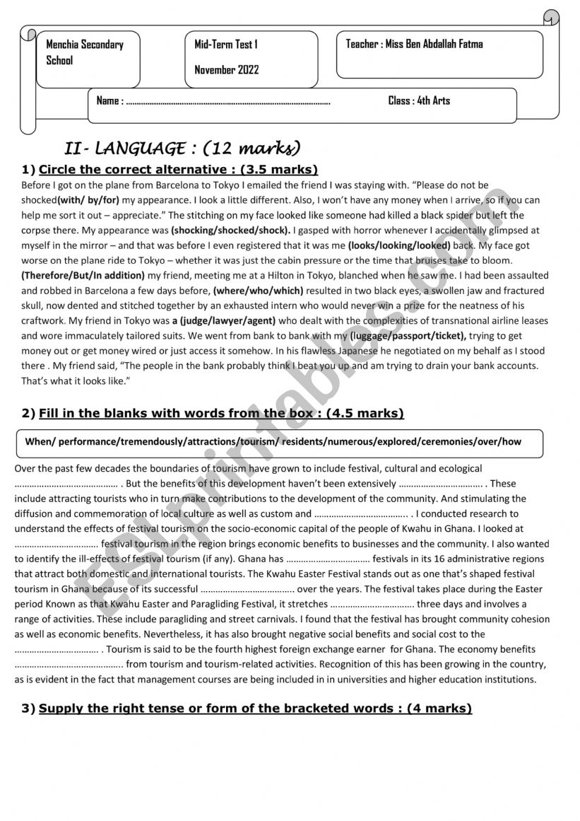 mid term test 1 worksheet