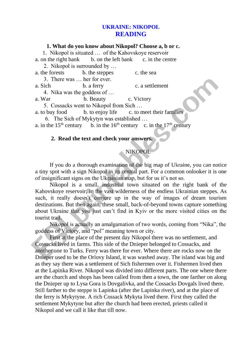 UKRAINE: Nikopol worksheet