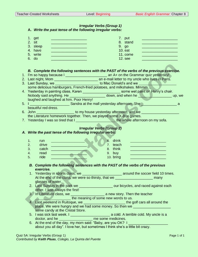 irregular verbs group 1 worksheet
