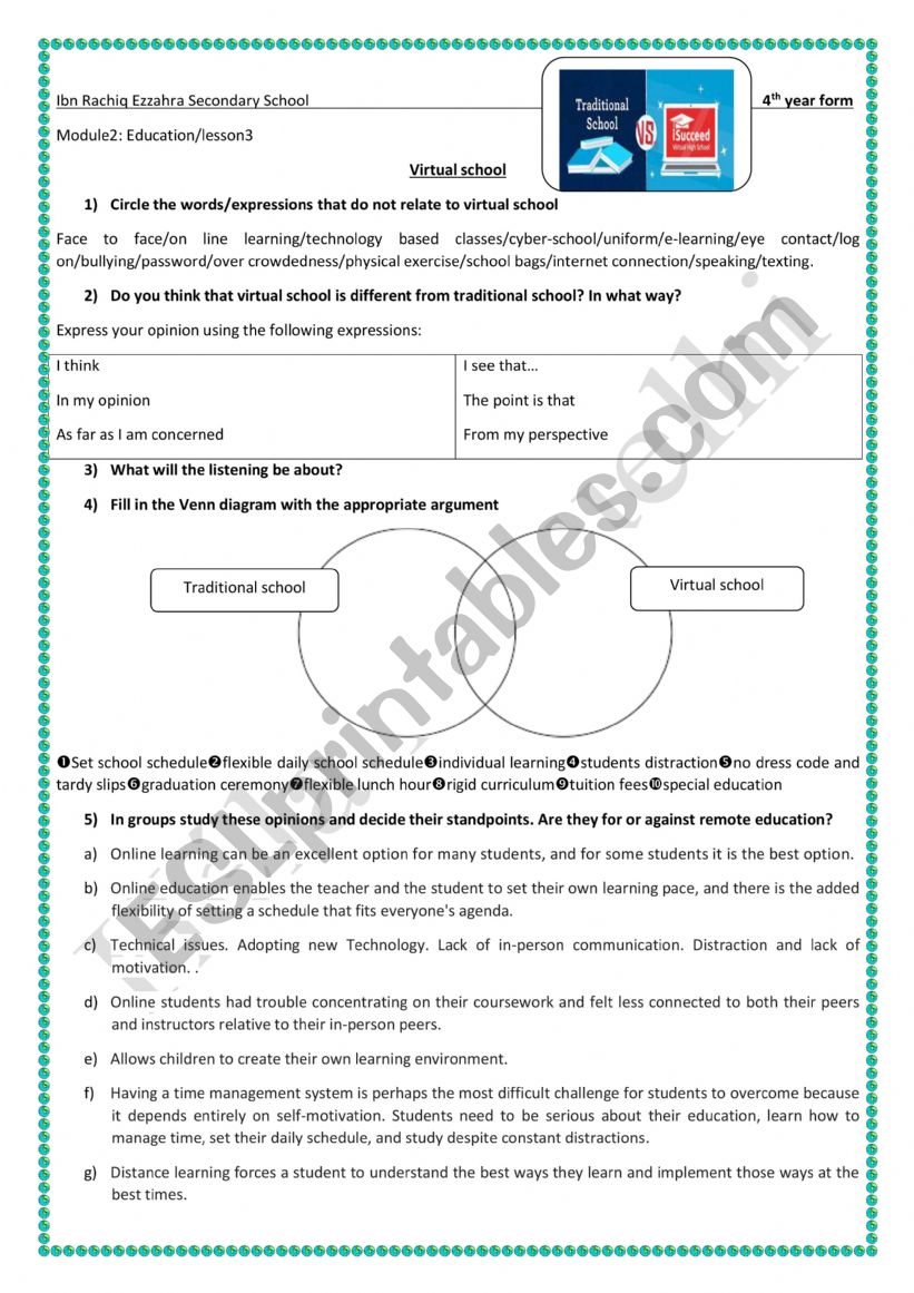 virtual school worksheet