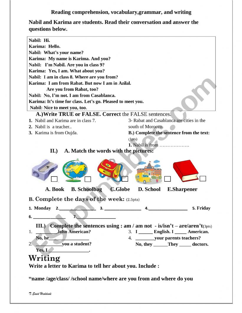 test for true beginners worksheet