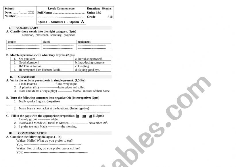 Quiz 2 common core unit 1+2 worksheet