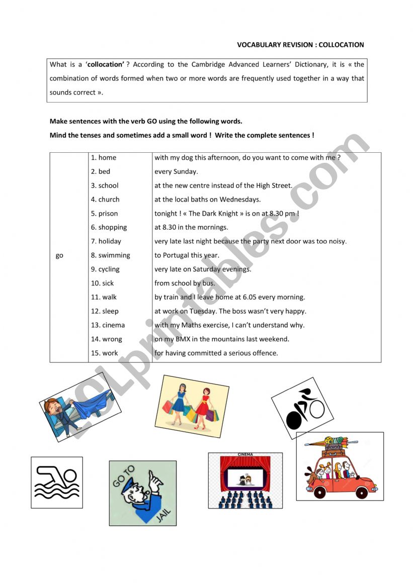 collocations worksheet