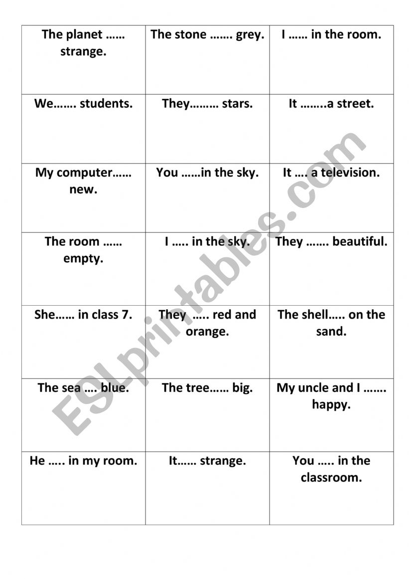 Game BOOM verb to be worksheet