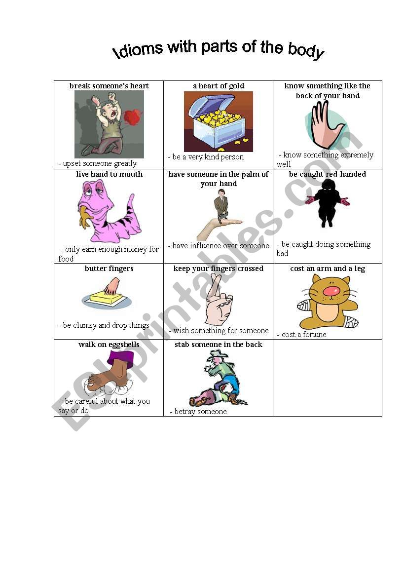 Idioms with parts of the body worksheet