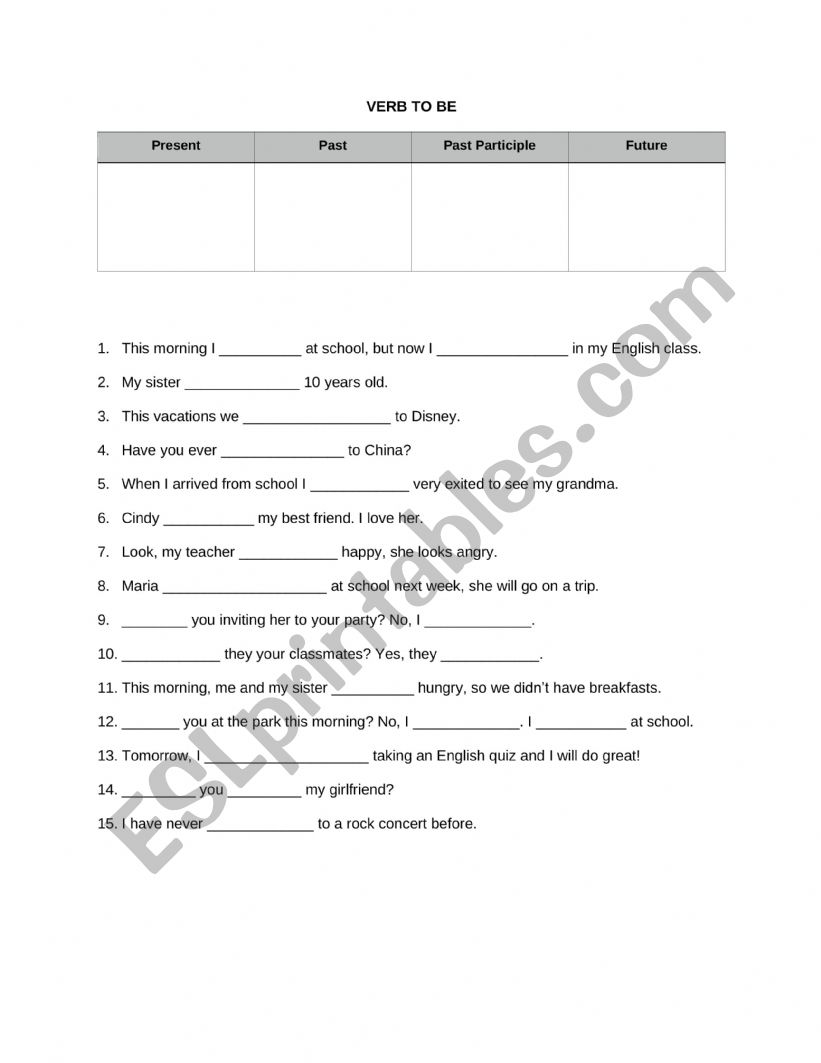VERB TO BE worksheet