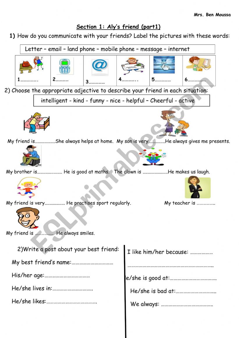 aly�s friend  worksheet