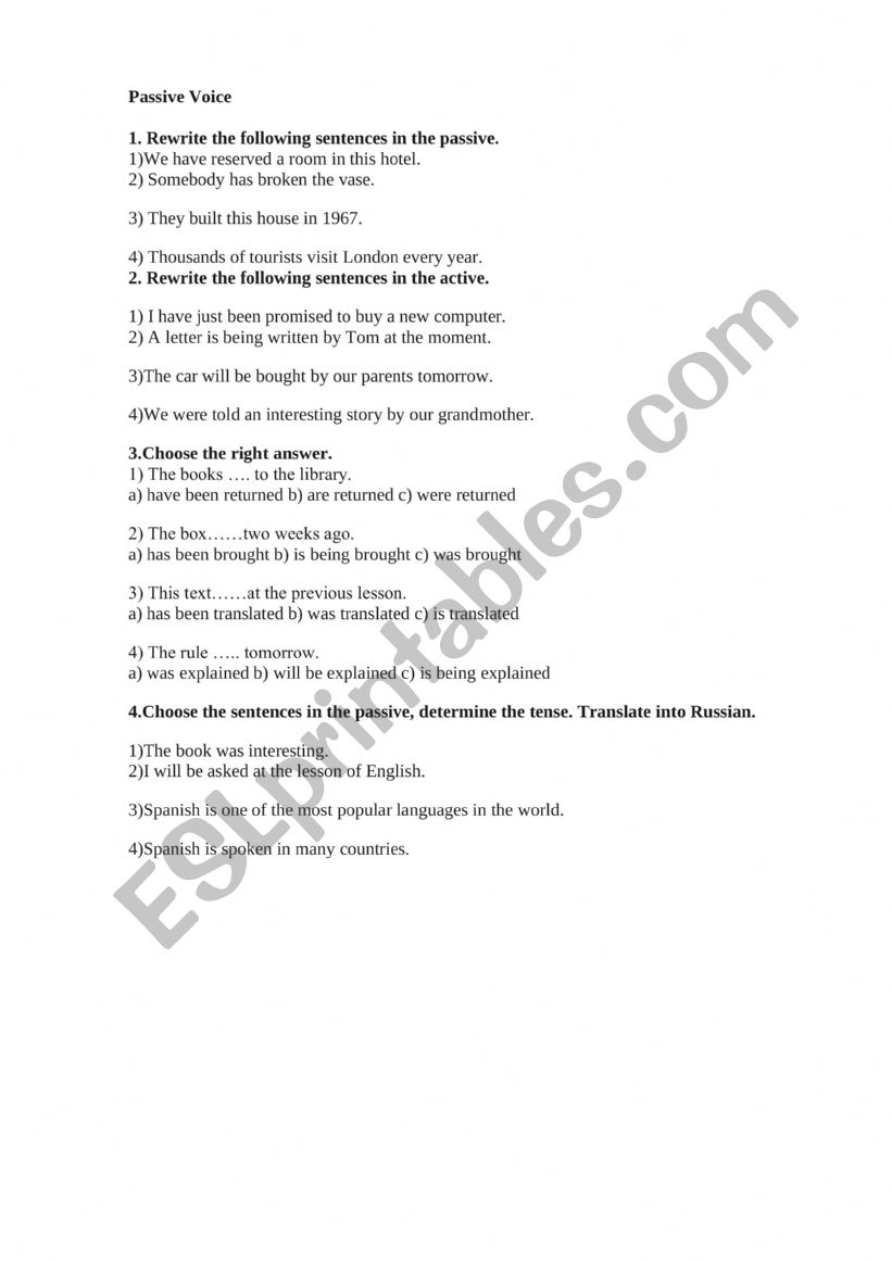 passive voice worksheet