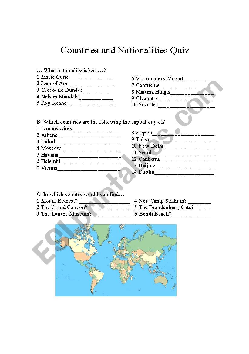 Countries and Nationalities Quiz