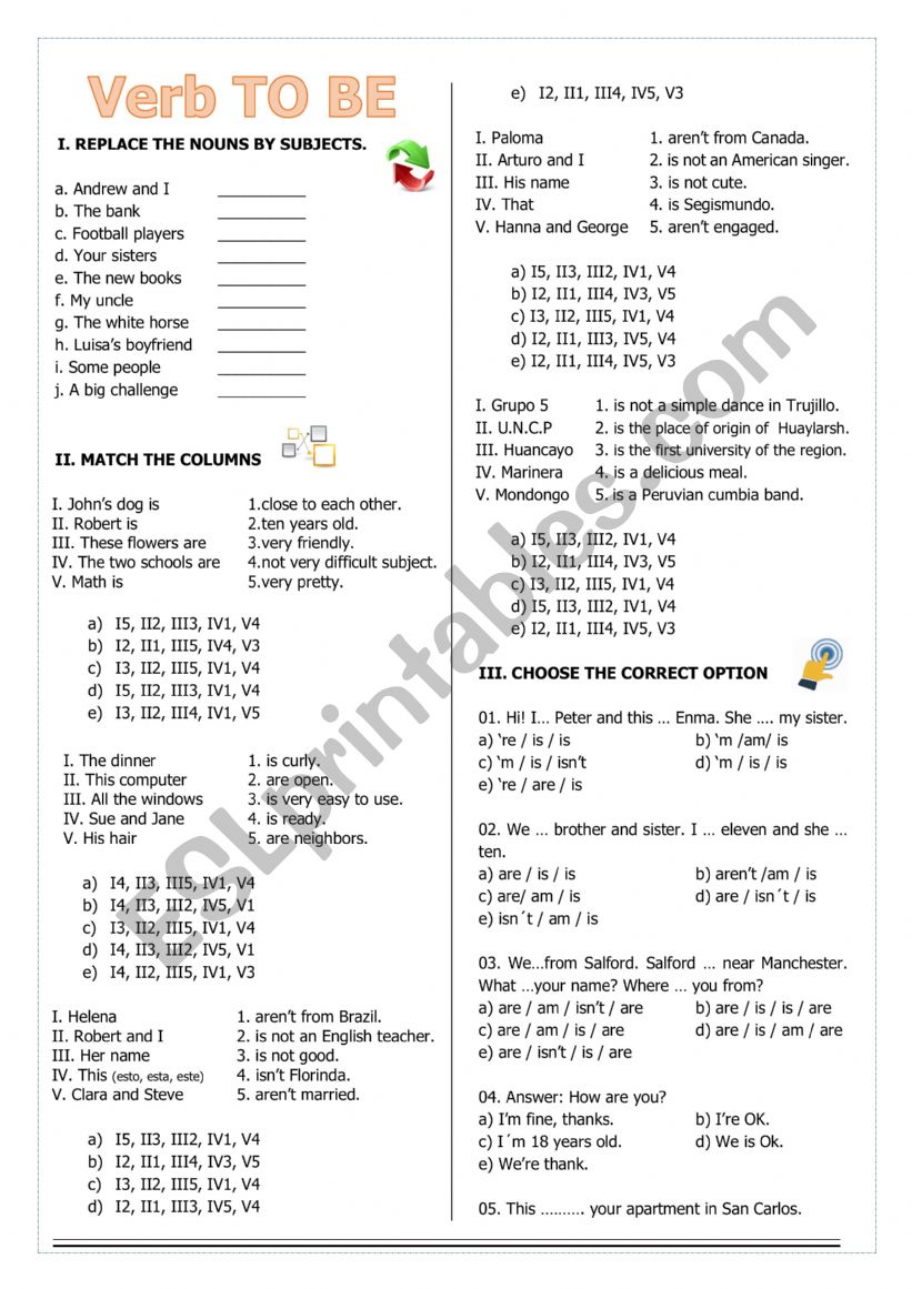 Verb TO BE - Multiple choice exercises