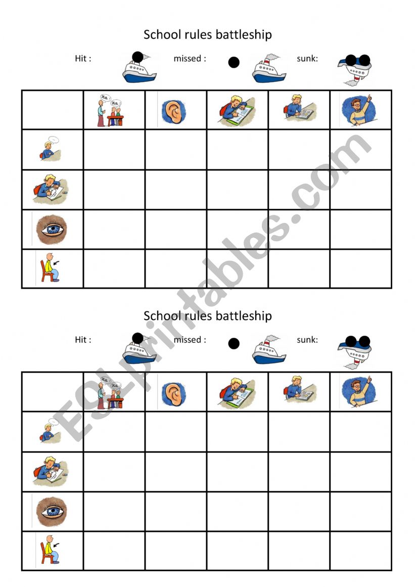 School rules battleship worksheet