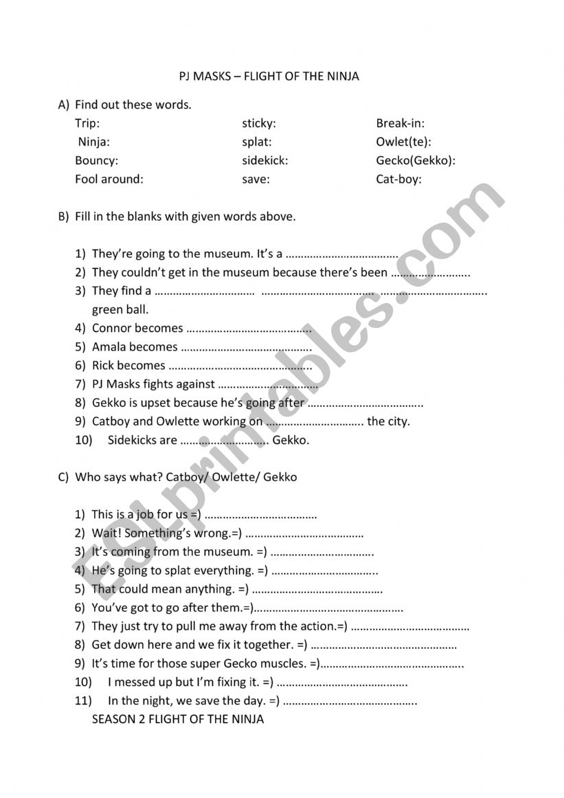 PJ MASKS worksheet