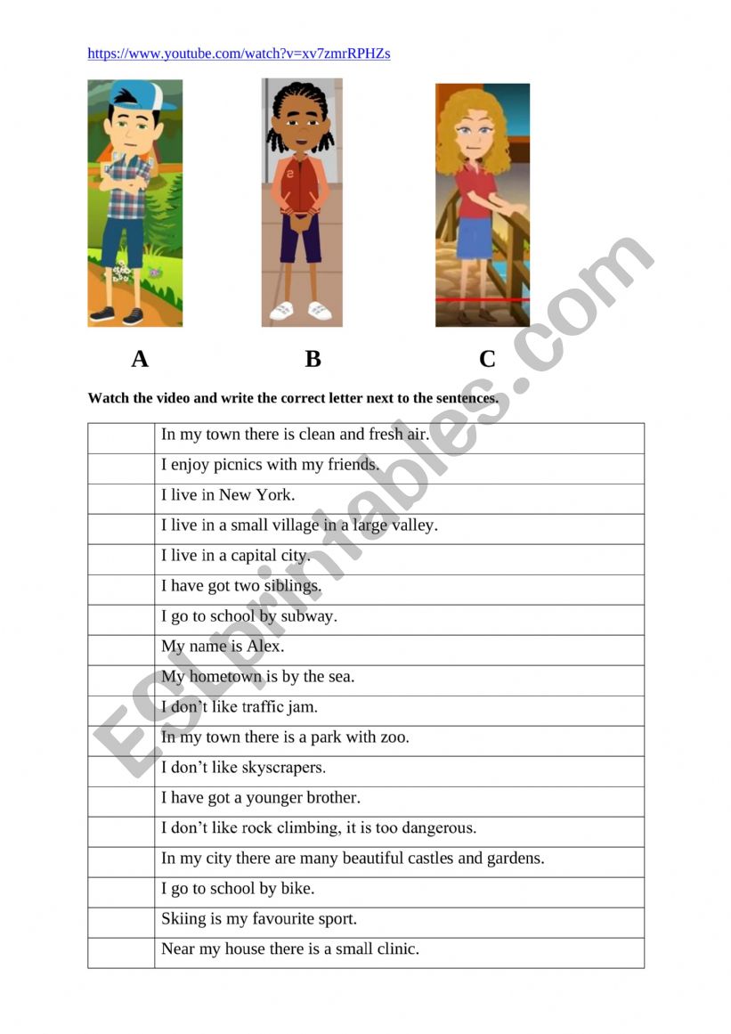 My hometown video exercise worksheet