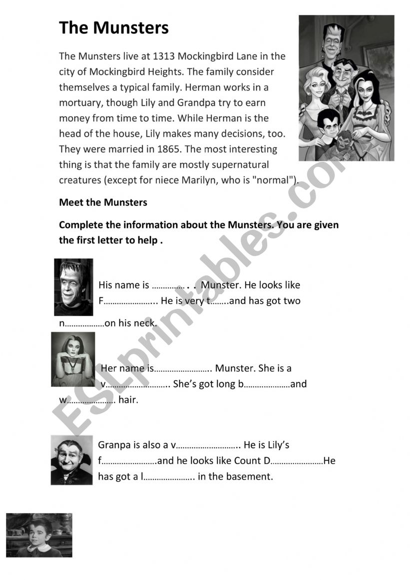 The Munsters Mascarade worksheet