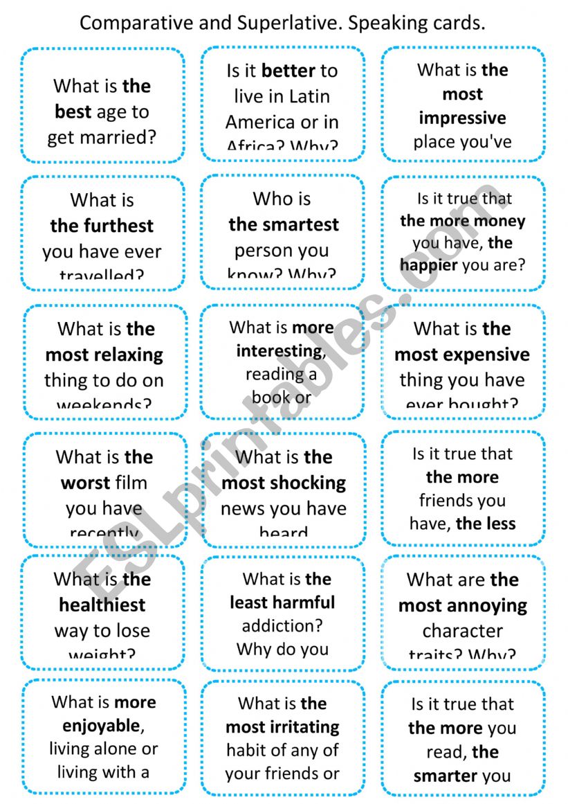 Comparatives and superlatives speaking cards