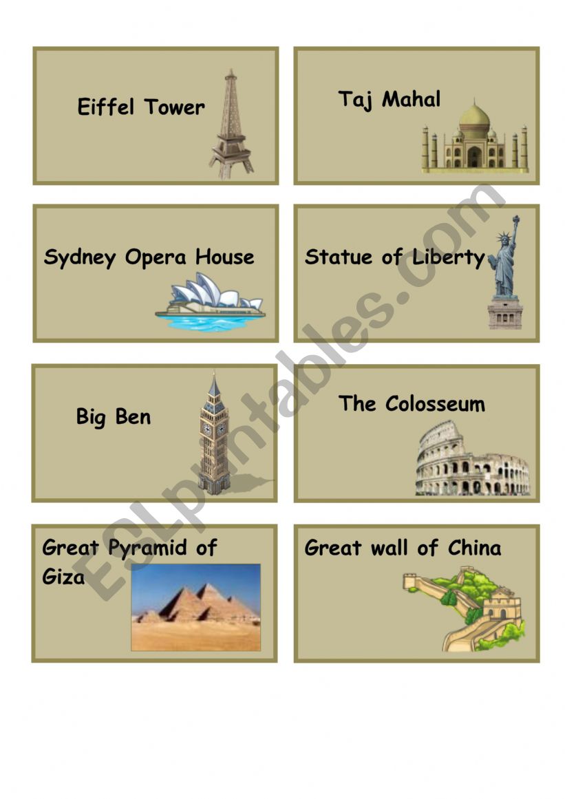 Famous landmarks -pairs worksheet