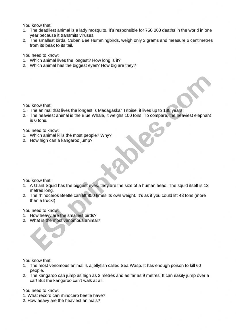 animal records mingling task worksheet