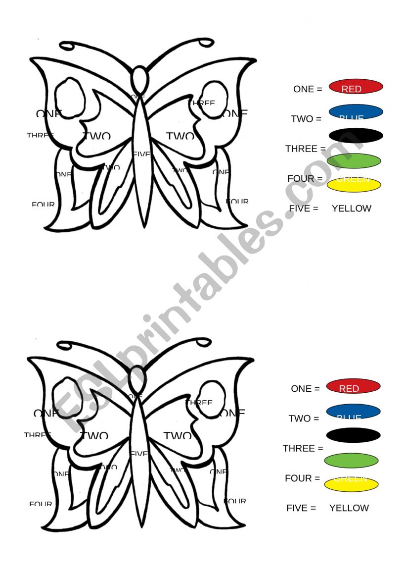 Reading and colouring numbers 1-5