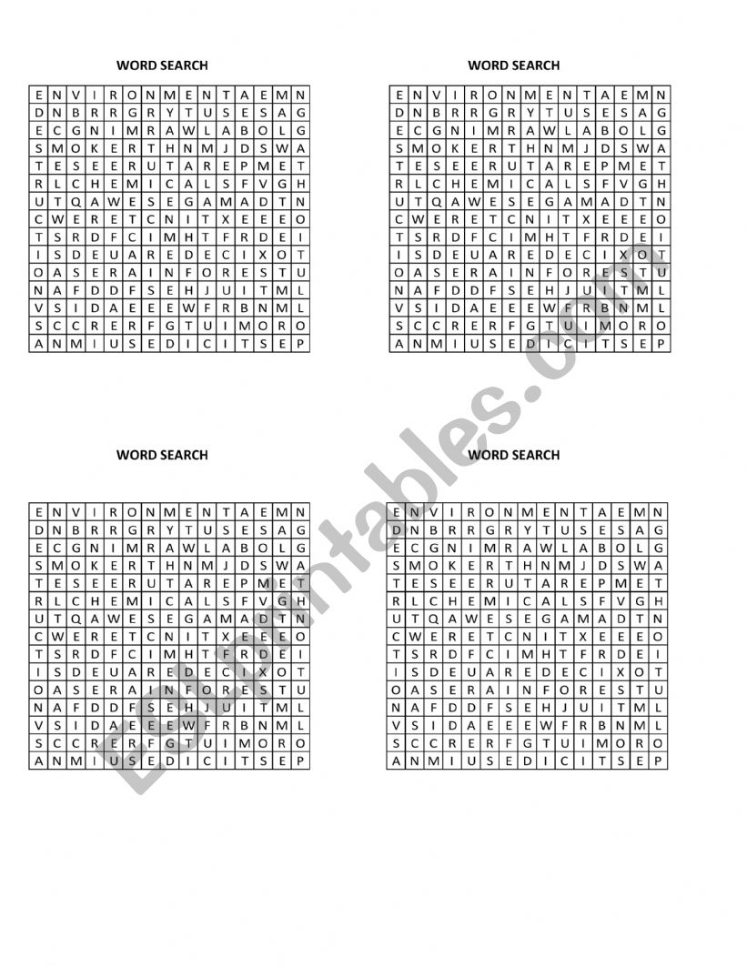 Environment Wordsearch worksheet