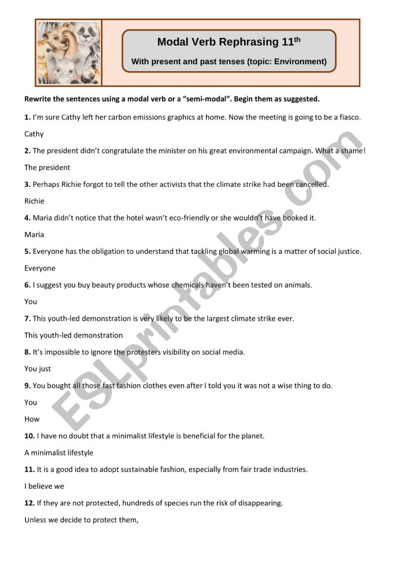 Rephrasing - Modal Verbs 2 worksheet