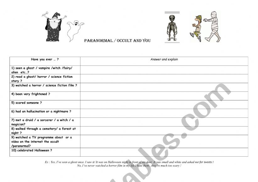 Paranormal  / Occult and you  worksheet