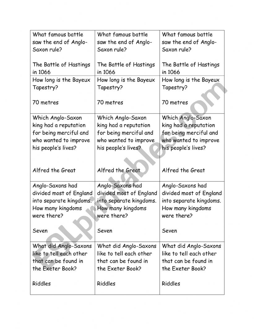 Quiz Quiz Trade worksheet