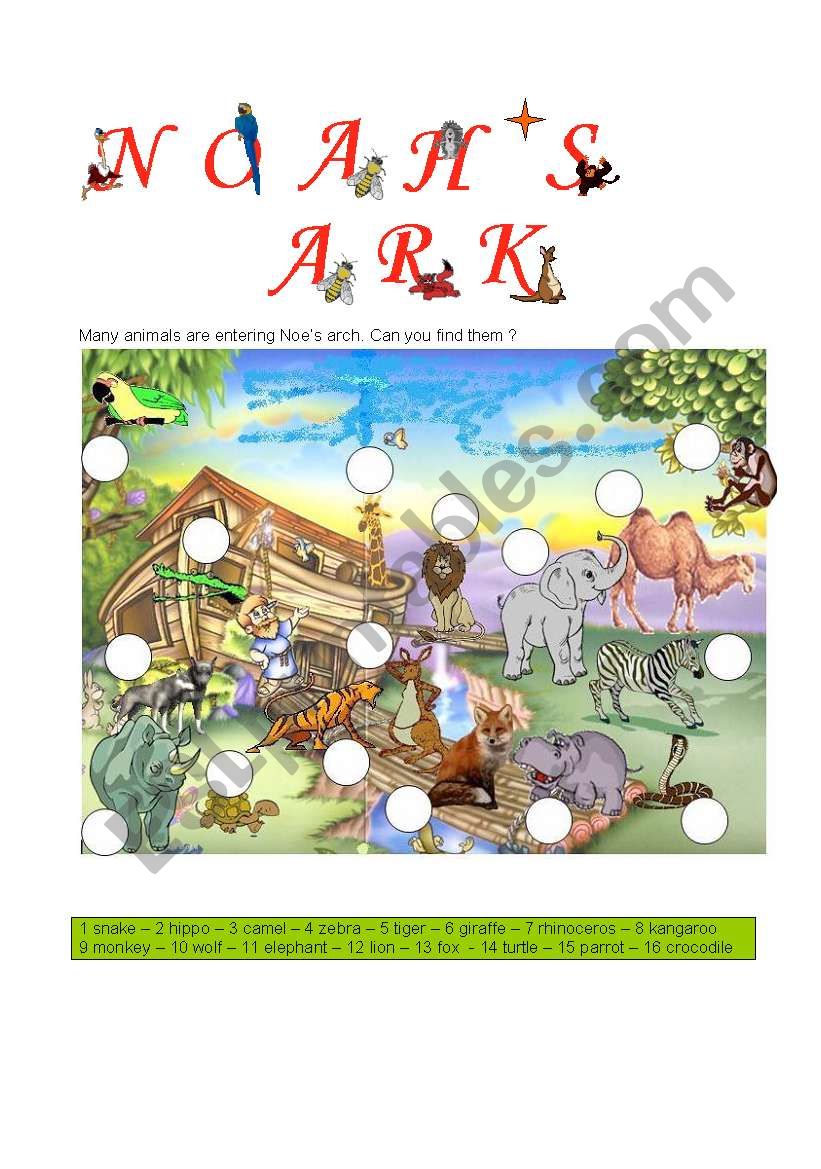 NOAHS ARK worksheet