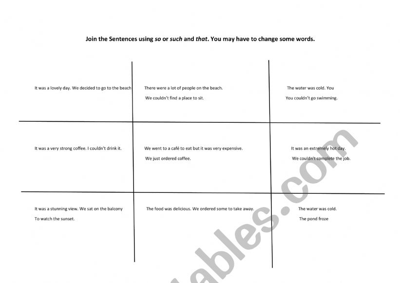 So & Such Tic Tac Toe worksheet