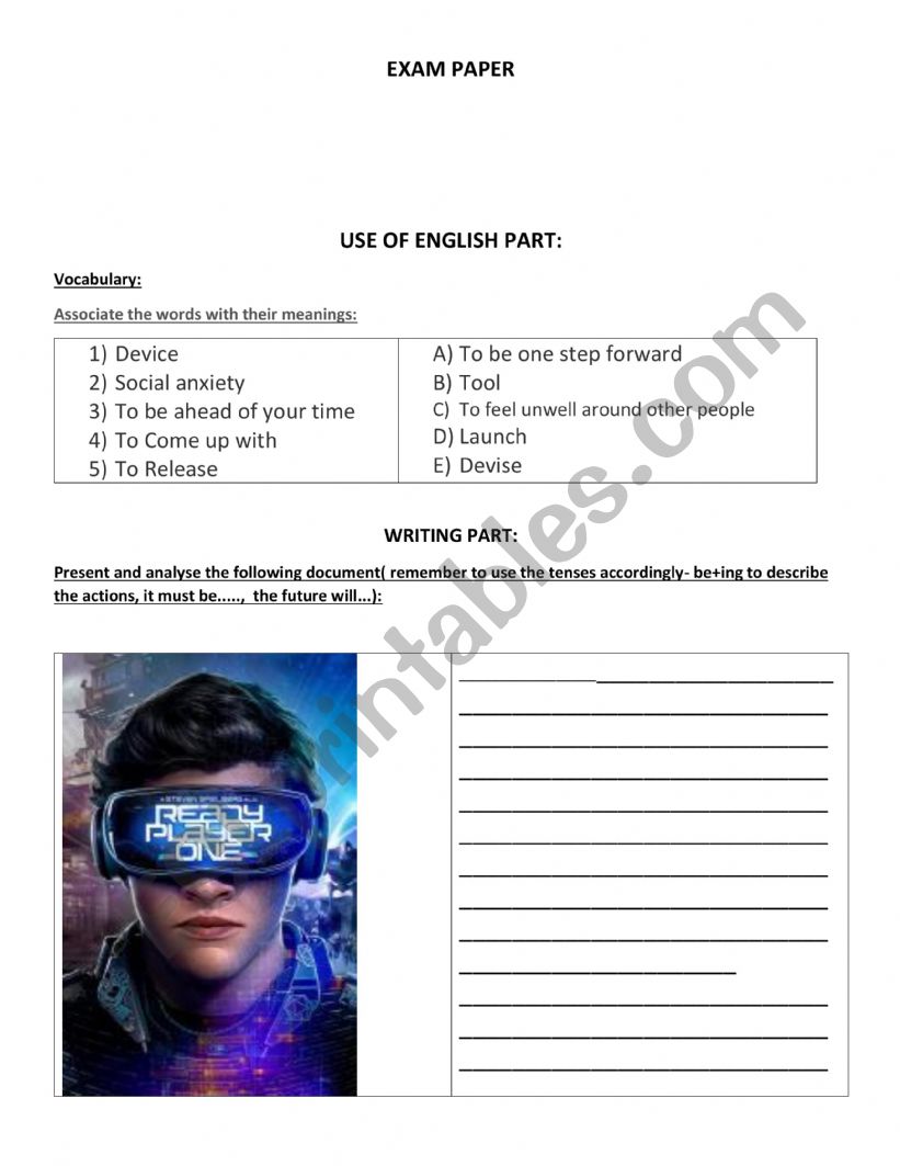 exam paper video game worksheet