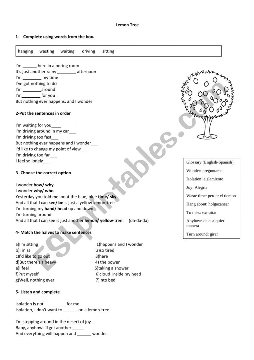 Lemon tree worksheet