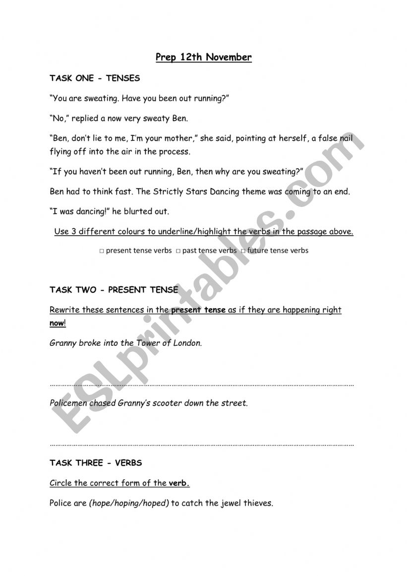 Tenses worksheet