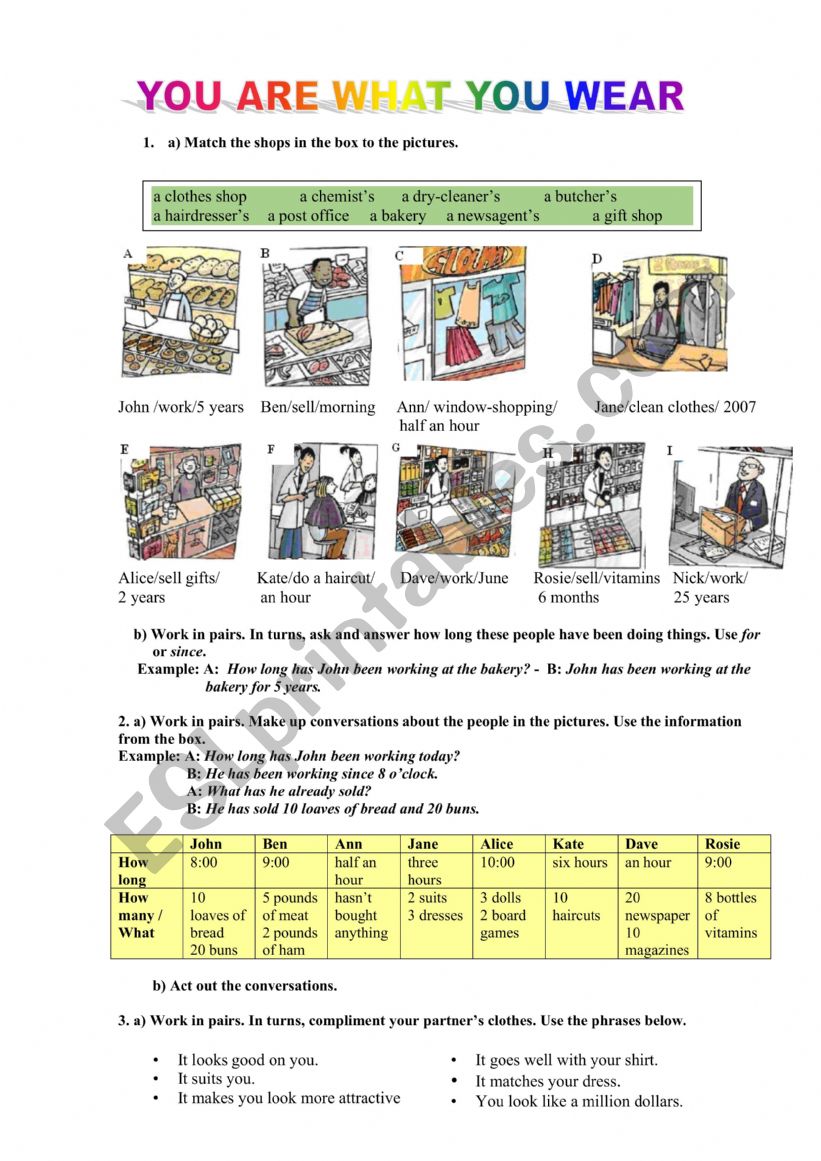 You are what you wear worksheet