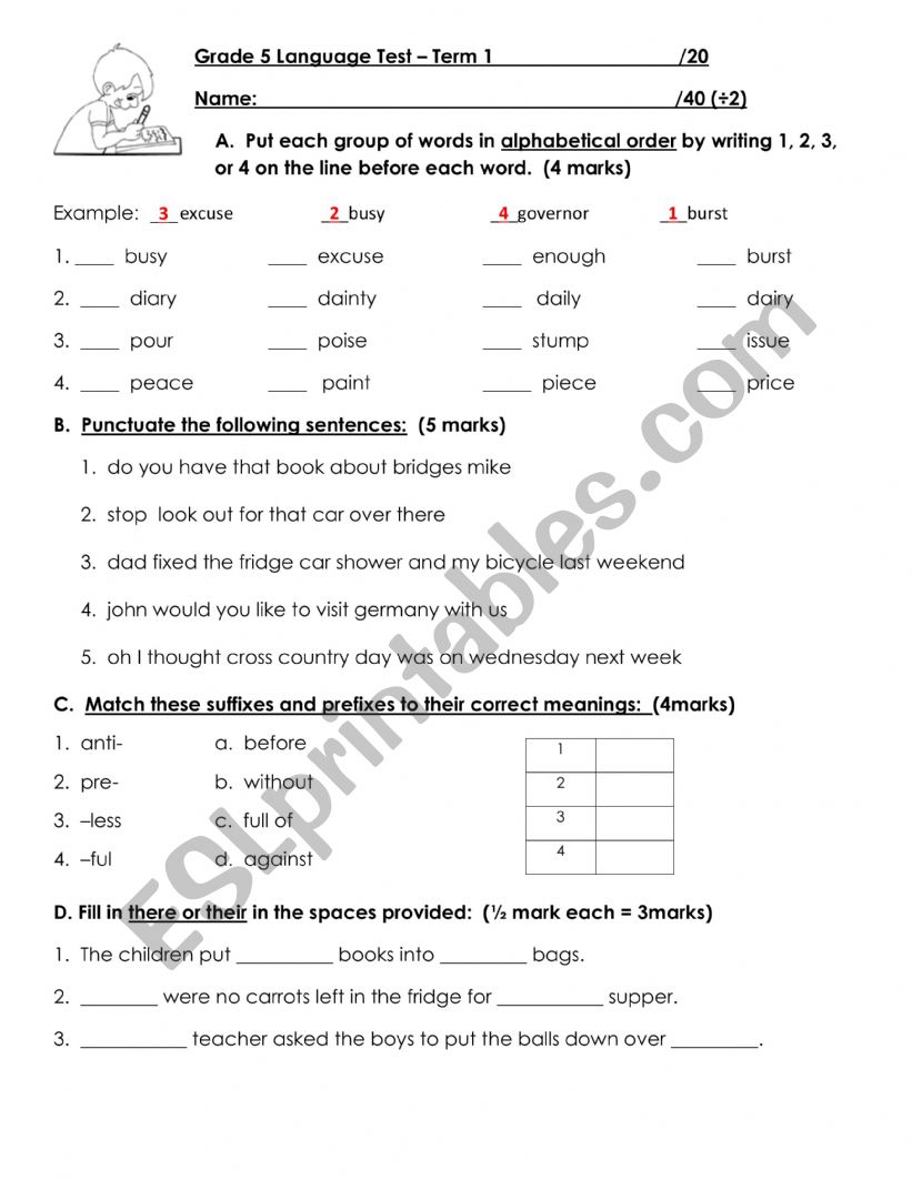 Year 4 Language composite test